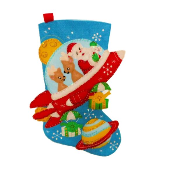 Bucilla Other - Finished Bucilla Rocket Ship Santa Christmas Stocking